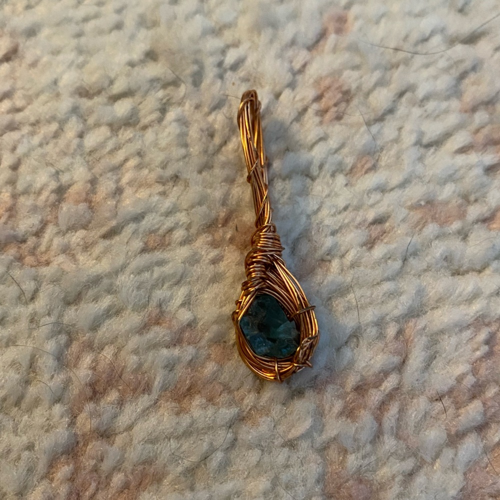Turquoise crystal copper color wrapped pendant